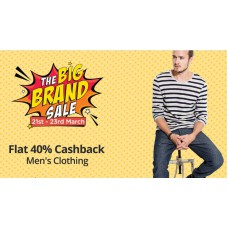 Deals, Discounts & Offers on Men Clothing - Flat 40% Cashback on Men Clothing