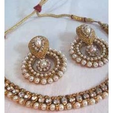 Deals, Discounts & Offers on Earings and Necklace - Golden pearl polki Necklace set offer