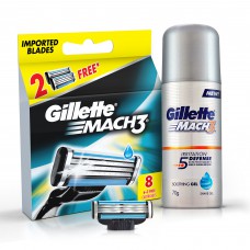Deals, Discounts & Offers on Trimmers - Flat 14% off on Gillette Mach3 Super Saver pack 8 cartridges with Free Gel 70g