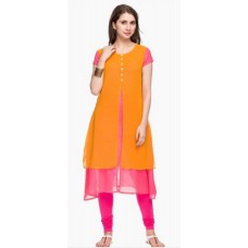 Deals, Discounts & Offers on Women Clothing - Womens Round Neck Layered Colour Block Kurta