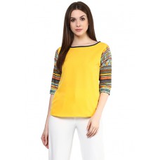 Deals, Discounts & Offers on Women Clothing - Yellow Solid Boat Top at Just Rs. 379