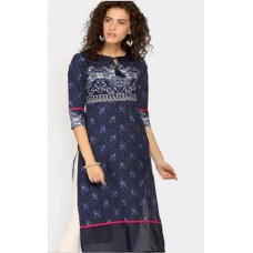 Deals, Discounts & Offers on Women Clothing - Flat 50% off on Vishudh Women Dark Blue Printed Slim Fit Kurta