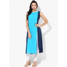 Deals, Discounts & Offers on Women Clothing - Aqua Blue Solid Crepe Kurta