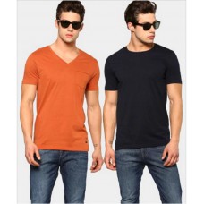 Deals, Discounts & Offers on Men Clothing - Abof Men Orange & Navy Pack of 2 Slim Fit T-shirts