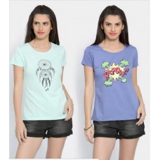 Deals, Discounts & Offers on Women Clothing - Style Quotient Women Blue Pack of 2 Regular Fit T-shirts at Just Rs. 280