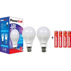 Deals, Discounts & Offers on Home Improvement - PowerCell 7 W LED Bulb Pack of 2 with FREE 4 Batteries at Rs. 199