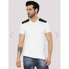 Deals, Discounts & Offers on Men Clothing - BLOTCH Shoulder PU Panel T-Shirt With Asymmetrical Hem at Rs. 381