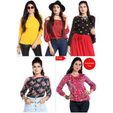 Deals, Discounts & Offers on Women Clothing - Flat 55% off on Pack of 4 Tops + 1 Assorted Top