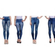 Deals, Discounts & Offers on Women Clothing - Oleva Stretchable Jegging In Denim Look(Set Of 4) at Rs. 599