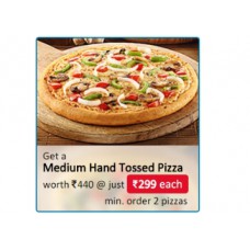Deals, Discounts & Offers on Food and Health - Choose any 2 Medium Hand Tossed Pizzas of Rs. 440 for Rs. 299 Each + 3 More Offers