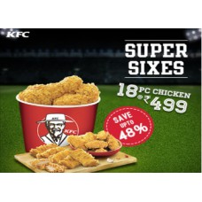 Deals, Discounts & Offers on Food and Health - KFC Super Sixes: 6 Pc Hot & Crispy, 6 Pc Boneless Strips & 6 Pc Hot Wings at Just Rs. 499