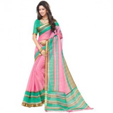 Deals, Discounts & Offers on Women Clothing - 77% Off on Vistaar Creation Designer Pink Kora Silk Printed Saree With Blouse Piece