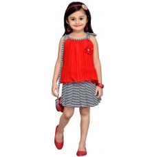 Deals, Discounts & Offers on Kid's Clothing - Aarika Girls Party(Festive) Top Skirt  (Red)