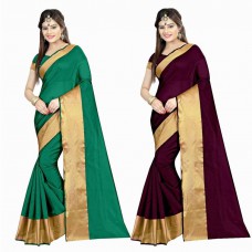 Deals, Discounts & Offers on Women Clothing - Villagius Plain Bollywood Cotton Saree  (Pack of 2, Multicolor)