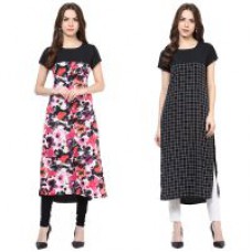 Deals, Discounts & Offers on Women Clothing - Colors Couture Black Printed Polyester Stitched Kurti