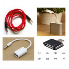Deals, Discounts & Offers on Mobile Accessories - Combo 4 in 1 Cool Accessories (1 x Flat Aux cable + 1 x Aux Splitter + 1 x Led Light + 1 x OTG Adapter) Assorted colors