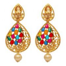 Deals, Discounts & Offers on Earings and Necklace - Kriaa by JewelMaze Multicolor Pota Gold Plated Pearl Drop Dangler Earring -AAA1811