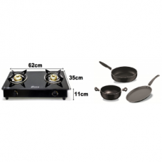 Deals, Discounts & Offers on Cookware - Fabiano Kitchen essential Set (1 pcFabSURYA 2Burner glasstop cooktop with 3pc Fabiano non stick set (1kadhai+1Tawa+1Fryp