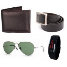 Deals, Discounts & Offers on Accessories - Classic -Black Avaitor Black Wallet belt and Led Band Watch combo