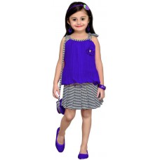 Deals, Discounts & Offers on Kid's Clothing - Aarika Girls Party(Festive) Top Skirt  (Blue)