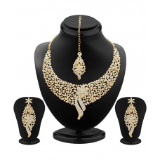Deals, Discounts & Offers on Women - Flat 80% offer on Gold Plated Party Wear Necklace Set With Maang Tika