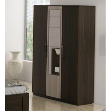 Deals, Discounts & Offers on Home Appliances - Kosmo Stark Three Door Wardrobe with Mirror in Fumed Oak & Mountain Larch Finish by Spacewood
