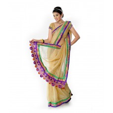 Deals, Discounts & Offers on Women Clothing - Flat 68% offer on Designer Sarees Yellow Net Saree