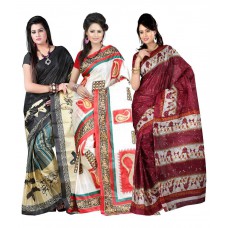 Deals, Discounts & Offers on Women Clothing - Kajal Sarees Multi Art Silk Pack of 3 at Rs.799