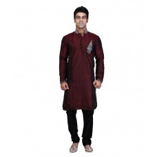 Deals, Discounts & Offers on Men Clothing - Twopeople India Maroon Silk Kurta Pyjama Set