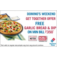 Deals, Discounts & Offers on Food and Health - Garlic Bread and dip free on order of INR 350 using coupon