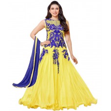 Deals, Discounts & Offers on Women Clothing - Ombresplash Yellow Georgette Semi Stitched Dress Material