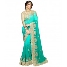 Deals, Discounts & Offers on Women Clothing - Onlinefayda Green Georgette Saree