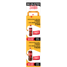 Deals, Discounts & Offers on Soft Drinks - Coca Cola 400 ML FREE on orders above Rs.199