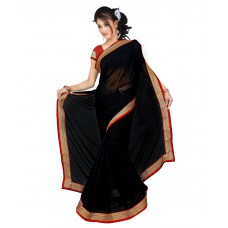 Deals, Discounts & Offers on Women Clothing - Saree Sadan Black Georgette Saree