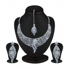 Deals, Discounts & Offers on Earings and Necklace - Sukkhi Sleek Rhodium plated AD Stone Necklace Set