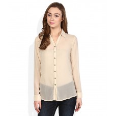 Deals, Discounts & Offers on Women Clothing - Flat 82% offer on AND Beige Regular Collar Solids Top