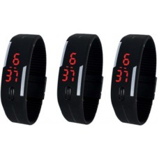 Deals, Discounts & Offers on Men - D9MART Led Black Band Unisex watch Pack of 3 Digital Watch 