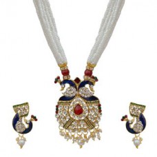 Deals, Discounts & Offers on Earings and Necklace - Peacock Design Necklace With White Pearl Chain By Sparkling Jewellery