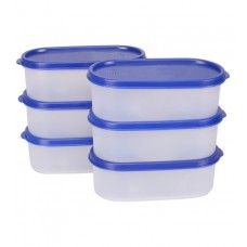 Deals, Discounts & Offers on Storage - Flat 78% offer on Tallboy Modular space saver White & Blue Oval 600 ML Container - Set of 6 