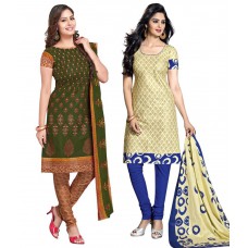 Deals, Discounts & Offers on Women Clothing - Flat 70% offer on Drapes Multi Color Women's Dress Material - Pack of 2