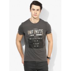 Deals, Discounts & Offers on Men Clothing - Grey Milange Printed Round Neck T-Shirt