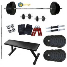 Deals, Discounts & Offers on Accessories - Fitfly 50kg Home Gym Set with Flat Bench+5ft Plain Rod