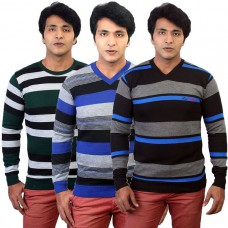 Deals, Discounts & Offers on Men Clothing - Combo of 3 Striped Sweaters @Rs.649