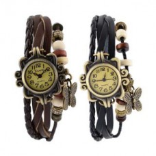 Deals, Discounts & Offers on Women - Dashing Deals Black+Brown Vintage female bracelet Watch Combo of 2