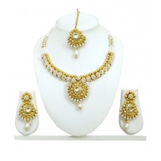 Deals, Discounts & Offers on Women - Jewellery Golden Alloy Necklace Set With Maang Tika