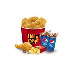 Deals, Discounts & Offers on Food and Health - Flat 38%  offer on Hot & Crispy Chicken Bucket + Fries + Pepsi